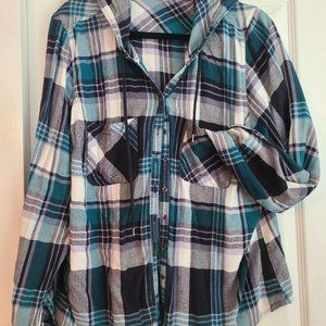 Maurice's Plaid Button Down Shirt w/ Hood & Front Pockets